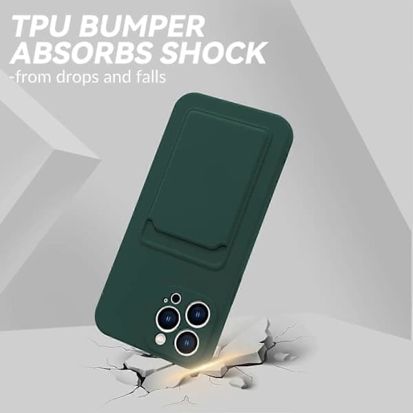 Silicone Case with Card Holder, Shockproof Wallet Case for iPhone 13 Pro Max 6.7 inch 2021 - Dark Green