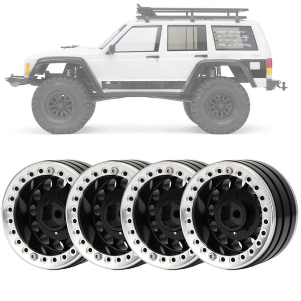 4 stk. 1,9 tommer aluminiumsfælge med Beadlock til SCX10 1/10 RC Crawler Bil (sort sølv).