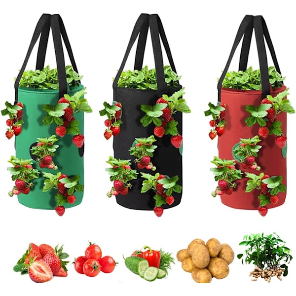 Odlingspåsar 3 Gallon för Jordgubbar Grönsaker 12 Planteringshål, Stabilt Hängande Handtag Tjockare Andningsbar Filtduk, P