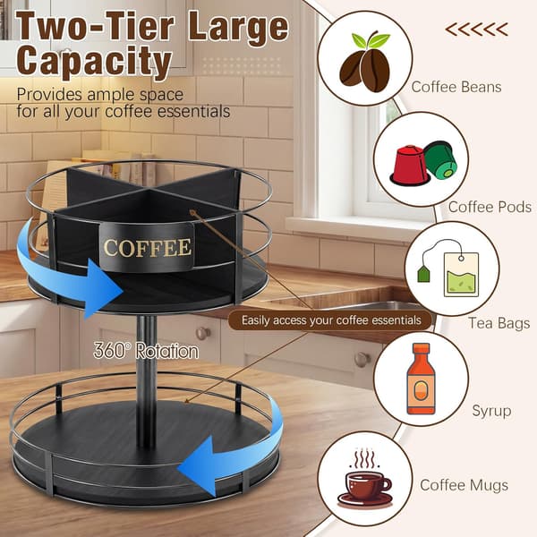 360° Roterende Kaffebar Organizer Metal til Bordplade Sort Black