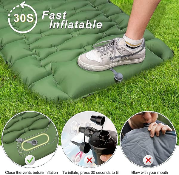 Camping Mattress with Foot Pump, Ultralight Inflatable Camping Mat, 9cm Thick, Durable, Foldable and Easy to Inflate