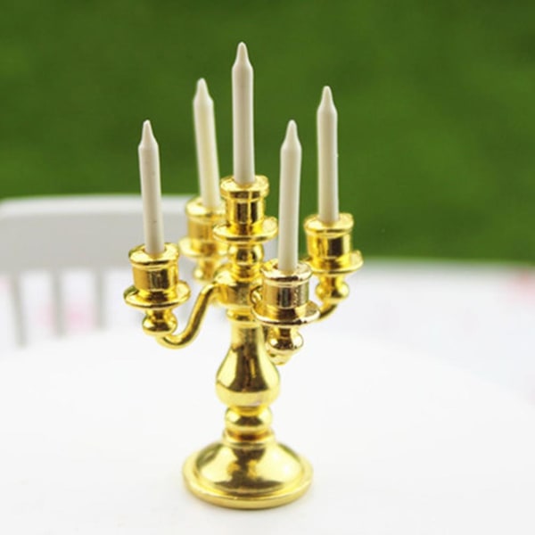 1 stk Miniatyr Matspill Scene Modell Tilbehør Mini Lysestake Dekorasjon For Barn (gull) Golden 3X5.5CM