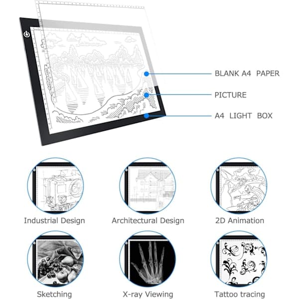 A4 LED Light Copy Board, Ultra-thin Adjustable USB Powered LED Drawing Pad for Tattoo, Drawing