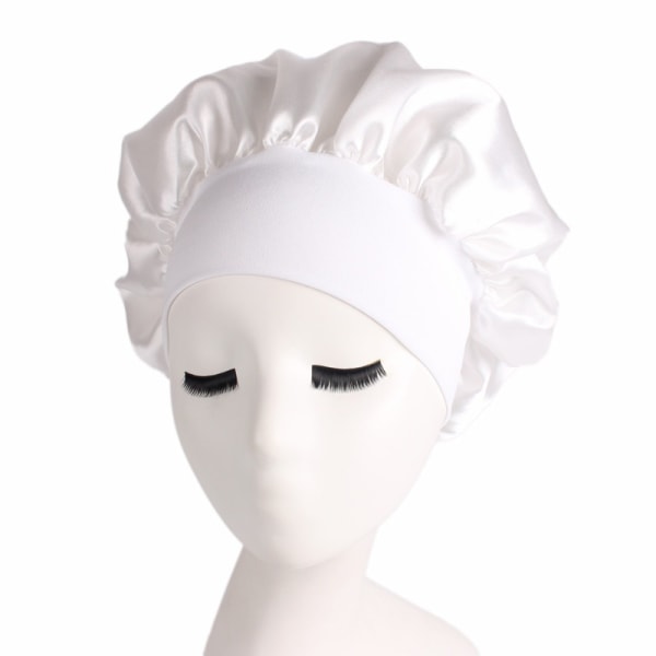 Kvinners stor solid satengdeksel Silkeimitert elastisk bånd for hår Skjønnhet dusjhette Hårpleiehatt white 1pcs