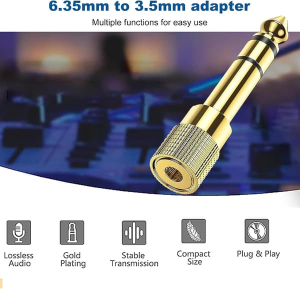 Hovedtelefonadapter 6,35 mm han til 3,5 mm hun lydstereoadapter, til keyboard digitalt klaver forstærker hovedtelefoner, etc, 2-pak