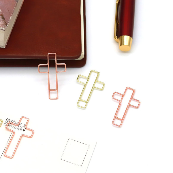 100 STK roségull papirklips Korsform, kristne bokmerkegaver til kvinner Menn Kolleger Lærere
