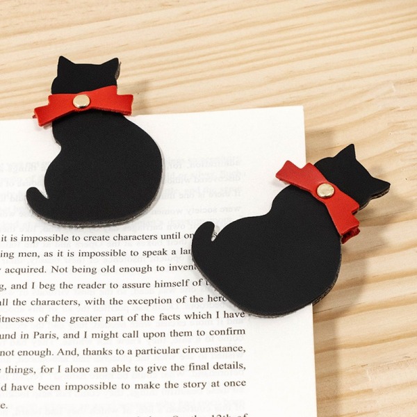 Läderbokmärken - Bokmärken för svart kattunge - Sidhållare för studentbok - Kreativa och söta bokmärken i kattläder, läspresent