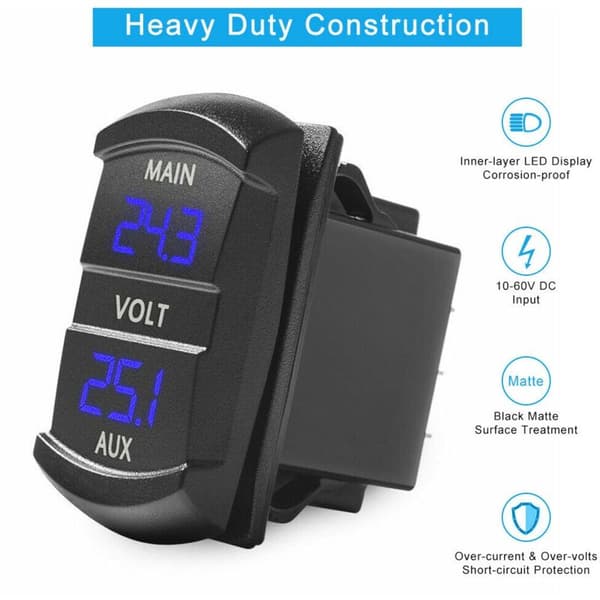 10-60V Dobbel Voltmeter Måler LED Digital Panel Volt Batterimonitor Bil Marine