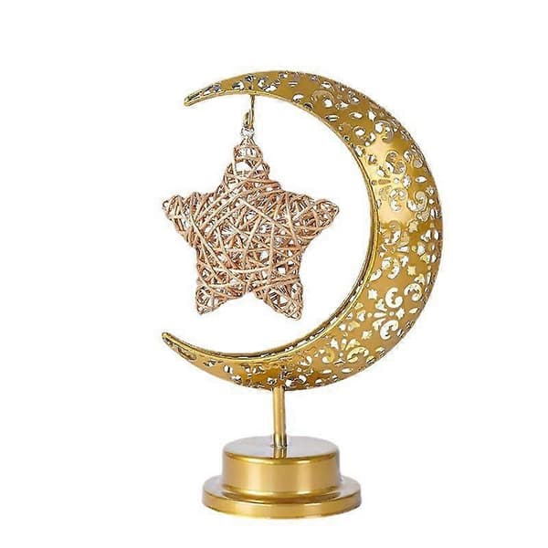 Stjernebordslampe, Ramadan halvmånelampe, batteridrevet, metal Ramadan stjernelampe, stjernelampe, Eid-dekoration
