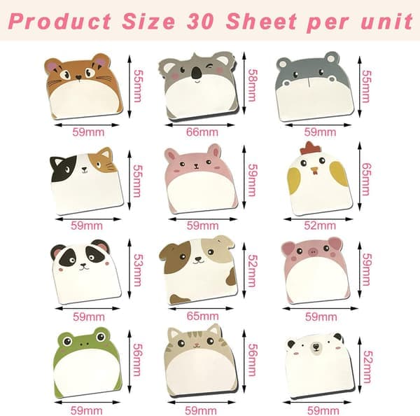 12-pack Cartoon Animal Pattern Stickers Cute Self-Adhesive Tabs (L6cm*5.5cm)