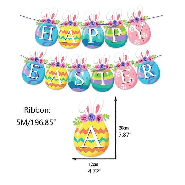 Happy Easter Banner for Fireplace, with Cute Rabbit Patterns, Paper Party Decoration