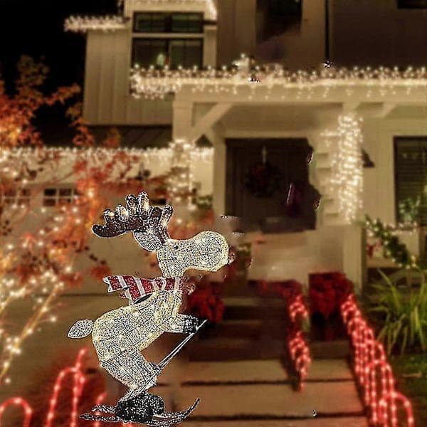 Ny Ankomst Utendørs Julefigur LED Ski Elg Hagedekorasjon Plug-in Timer Varm