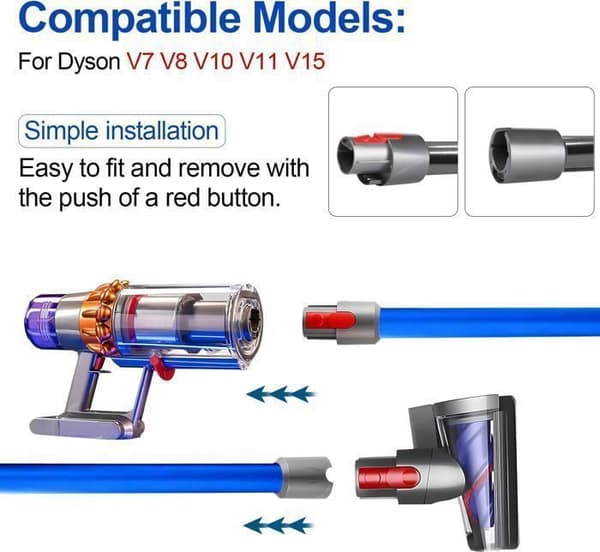 Teleskopisk förlängningsstav – kompatibel med Dyson V11, V10, V8, V7 – 72 cm längd, snabbkoppling, blå