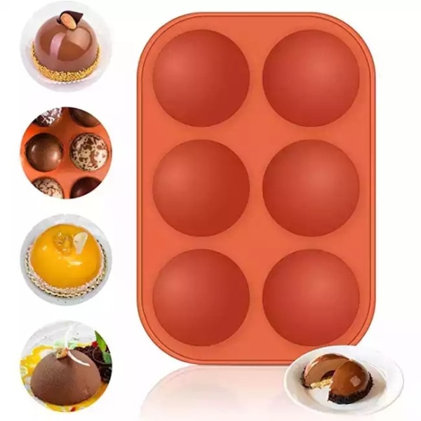 Medium 6 Cavity Half Sphere Form 4-pack Molds för att göra choklad, tårta, gelé och kupolmousse