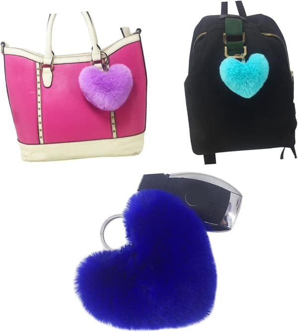 7 pcs Plush Heart Shaped Keychain Fluffy Keychain Creative Hanging Ornament for Car Decor