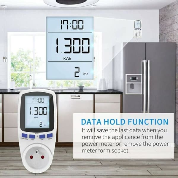 Effektmåler Wattmeter Stik, Elektrisk Energimåler Stik med 7 Tilstande, Energimåler med Display