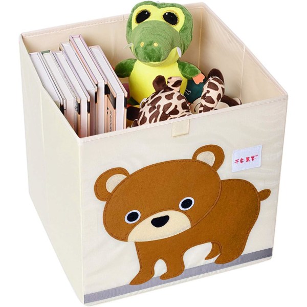 Sammenfoldelig opbevaringsboks til børn, opbevaringsboks til dyrelegetøj, opbevaringsboks med stor kapacitet til børn, sammenfoldelig stoflegetøjsboks (lille bjørn)