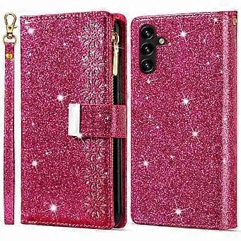 För Samsung Galaxy A05s 4G Läderfodral Glitter Skal med Dragkedja Plånboksstil E Style E
