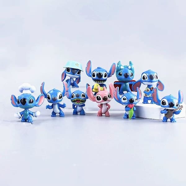 Lilo og Stitch Kagepynt Sæt - 10 Dele PVC Smykker & Håndholdte Figurer