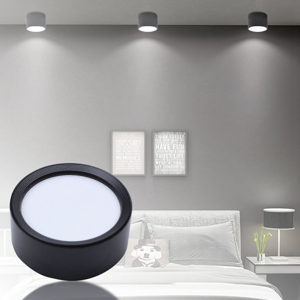 3x Runde Overflademonterede LED Downlights 4000k 5w Sort Hus