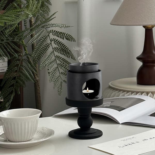 Ceramic Oil Aromatherapy Burner, Matte Wax Burner, Aromatherapy Holder, Tealight Holder Diffuser for Home and Office Decoration, Black