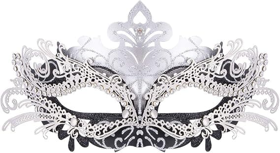 Venetiansk maske (sort sølv), til maskeradebal og kostume, til kvinder