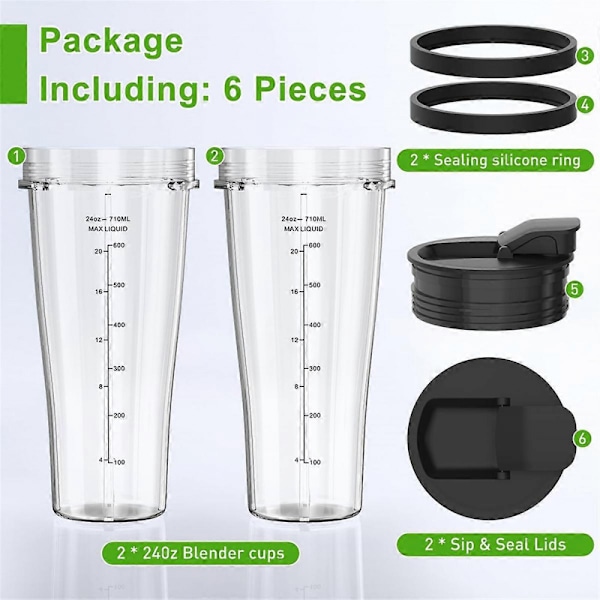 Blender Reservedele til Ninja, 710 ml Ninja Blender Krus med Låg, Blenderkniv til Nutri Ninja