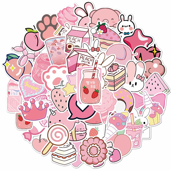 Cute Pink Stickers for Water Bottles , 50 Pack/PCS Waterproof Vinyl Aesthetic Stickers Laptop Skateboard Luggage Computer Stickers