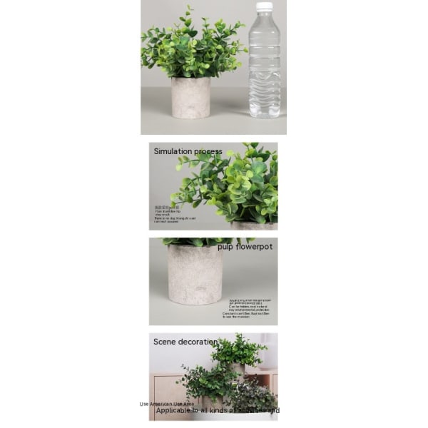 Keinotekoinen miniruukkueukalyptus, 1 kpl keinotekoisia muovikasveja ruukulla kotiin, toimiston pöydän koristelu Type A59 1 piece