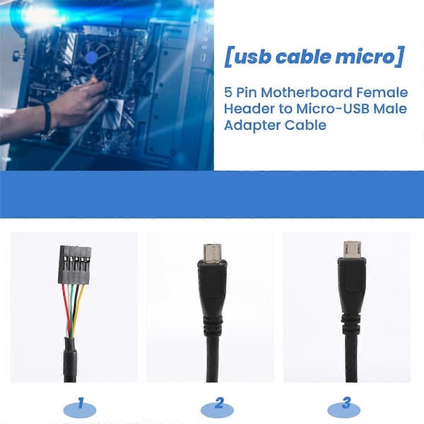 (2-pack) 50CM 5-stifts moderkort hona header till Micro-USB hane adapter Dupont förlängningskabel (5-stift/