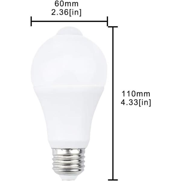 E27 LED-lampe med bevegelsessensor, smart lys, 9W. Erstatter 90W energisparelampe. 120° spredningsvinkel, hvit, E27, 9W