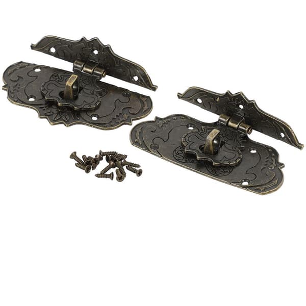 2 stk 77 mm x 57 mm koffertboks haspe lås antikk bronse