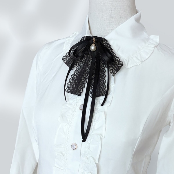 Svarte blonder sløyfebrosjer for jenter kvinner Mote jabot krage brosje pins Forhåndsbundet hals slips skjorte Corsage hals slips