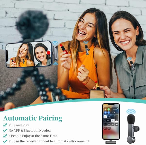 Langaton Lavalier-mikrofoni iPhone/iPad/iOS-laitteille, Plug & Play, 2 kpl