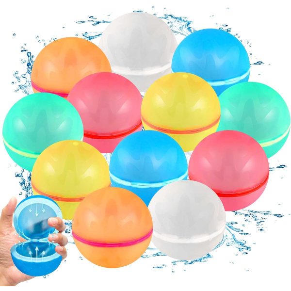SCUATANBE 12 STK Gjenbrukbare magnetiske vannballonger, selvforseglende hurtigfyllende vannbombe utendørs leker for barn i alderen 4-8, gjenfyllbare vannsprutballer til
