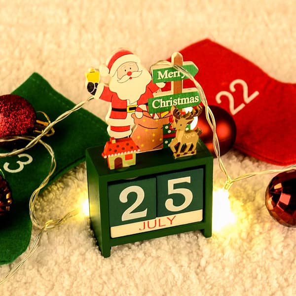 Jule-adventskalender, jule-nedtællingskalender i træ, skrivebordskalender til julepynt