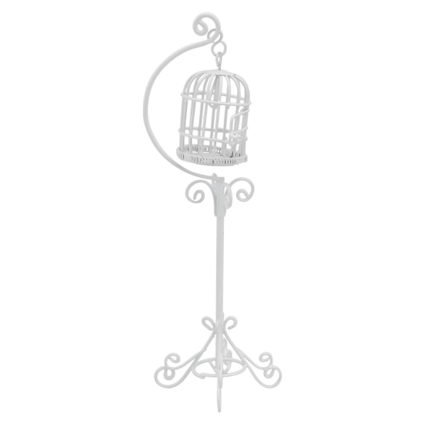 1pc Mini House Birdcage With Bracket Decor Mini Outdoor Scene Model AccessoriesWhite15.5x5cm