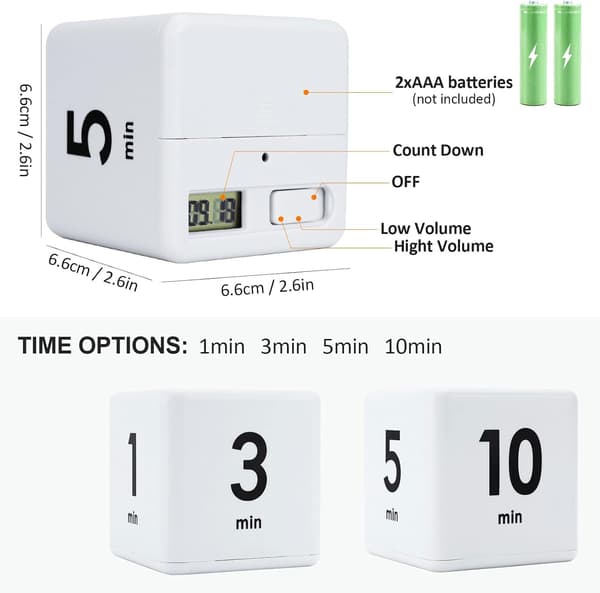 Rubiks Kubus Timer - Hvid, 1-3-5-10 minutter