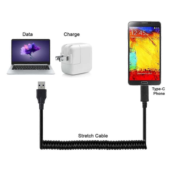 CY UC-080 USB-C Han til USB3.0 A Han Spiral Kabel