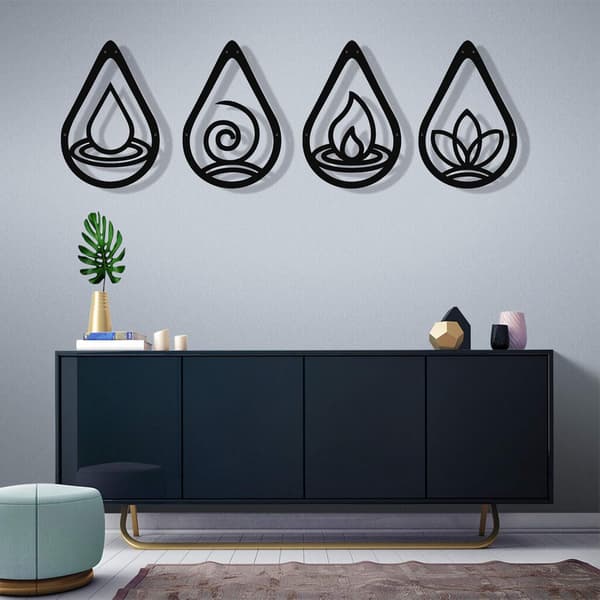 Metallväggkonst, Fyra Element Symbol, Jord Luft Eld Vatten och Luft Eld, Geometrisk Väggdekoration, Inomhusväggdekoration