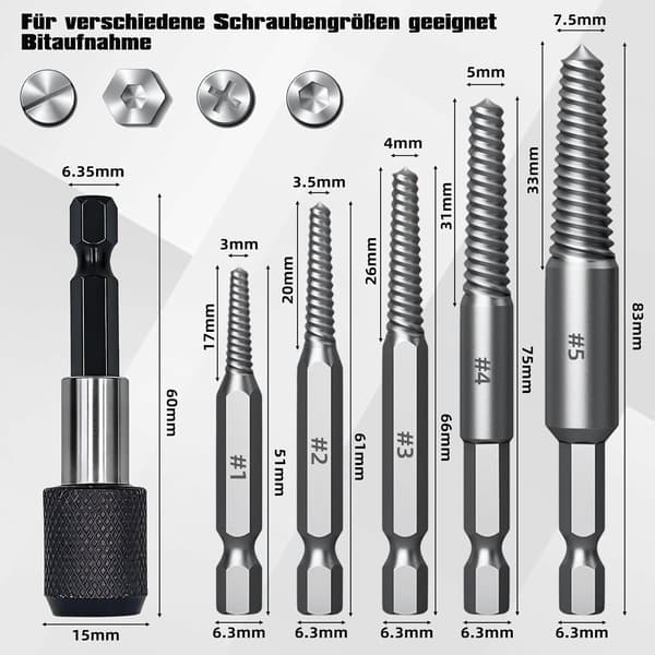 Screw Extractor, Professional Screw Extractor, Left-Handed Thread, Bolt Extractor, for Handles