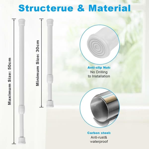 Extendable Curtain Rod, 6 pcs 30-50 cm Non-slip Drill-free Rod for Curtains 6 pcs (30–35 cm) 6 pcs (30–35 cm)