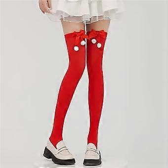 Lårhøye strømper for kvinner Sløyfer Lårhøye strømper Jul Over kneet strømper Lange støvelstrømper Cosplay strømper Gaver Black bow