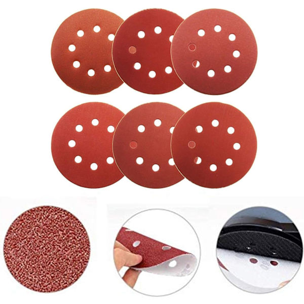 Slippappersskiva, 100 st 5 tum 8 hål Flockning 6 Specifikationer, 125 mm Slippappersskiva Slippapper Fästplatta Ark Slipverktyg Ci