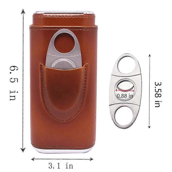 3-Finger Cigar Case in Brown Leather, Cedar-Lined Cigar Humidor