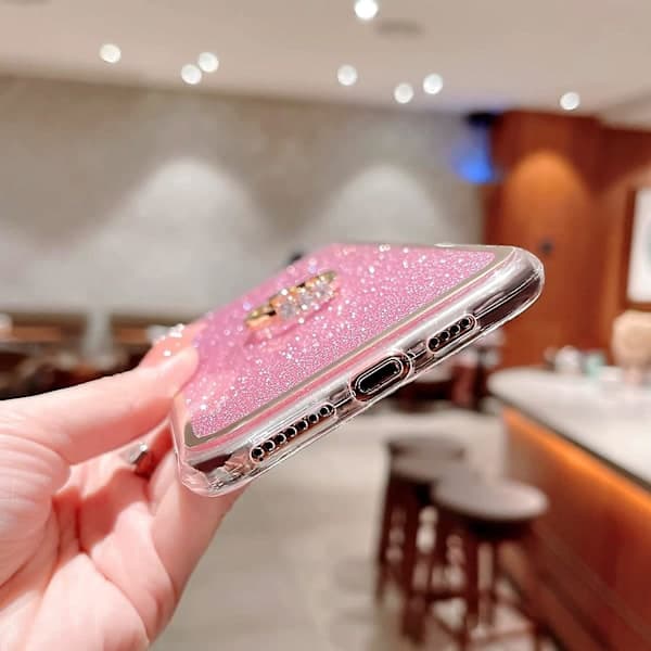 Etui til Samsung Galaxy S10 - Søtt luksuriøst glitrende glanset etui med ringstativ hjerte, støtsikkert