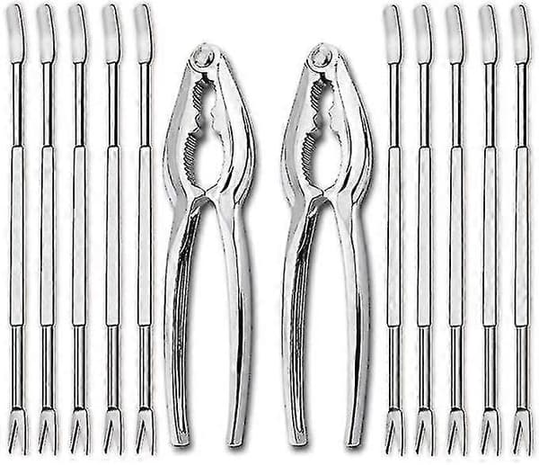 12-Piece Seafood Tool Set Including 2 Lobster Crab Crackers and 10 Forks