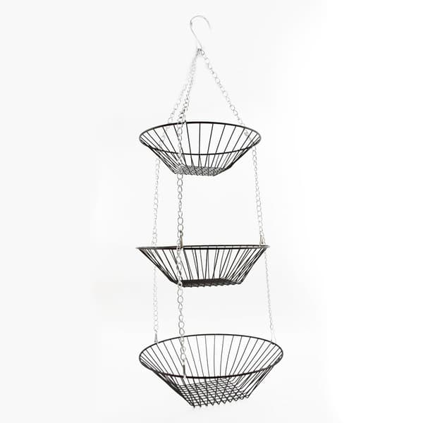 Hanging Metal Vegetable Basket Kitchen Hanging Basket as 3-Piece Set, silver