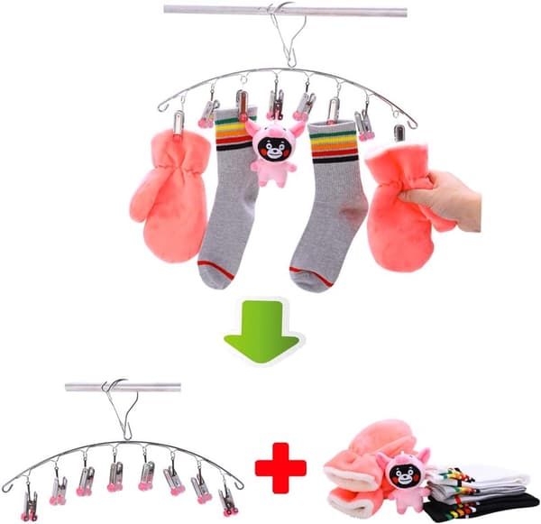 2-pack Stainless Steel Drying Hanger, Hanging Drying Rack with 8 Clips for Underwear, Socks, Quickly Remove Clothes from Hanger, Red