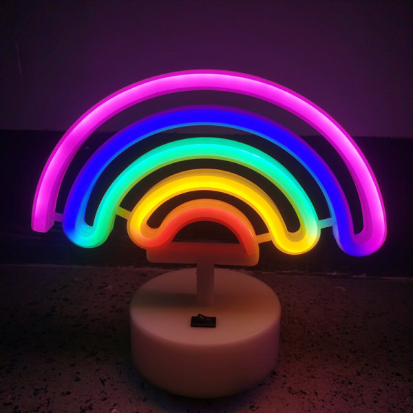 Neon-yövalo sisätiloissa, paristokäyttöinen hehkuva neonkoristelu-LED-valo huonejuhlakoristeisiin (sateenkaari)